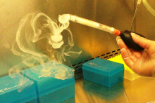Smoke test to assess adequate air flow in microbiological safety cabinet